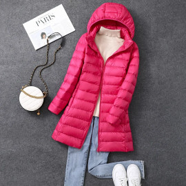 Women's X-long Office Lady Hat Detachable Puffer Jackets 