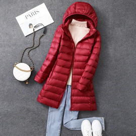 Women's X-long Office Lady Hat Detachable Puffer Jackets 