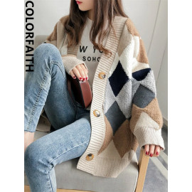 Colorfaith Plaid Cardigan Oversized Sweaters