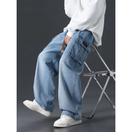 Plus Size Cargo Jeans Men Multi-Pockets