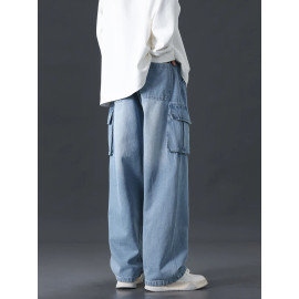 Plus Size Cargo Jeans Men Multi-Pockets