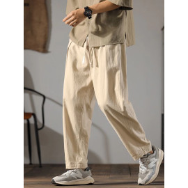 Japenese Cotton Linen Pants Men Summer Straight Casual Ice Silk Sweatpants Male Wide leg Oversize Linen Trousers 2024 New - AliExpress 200000343