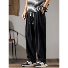 Japenese Cotton Linen Pants Men Summer Straight Casual Ice Silk Sweatpants Male Wide leg Oversize Linen Trousers 2024 New - AliExpress 200000343