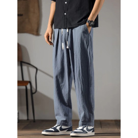 Japenese Cotton Linen Pants Men Summer Straight Casual Ice Silk Sweatpants Male Wide leg Oversize Linen Trousers 2024 New - AliExpress 200000343