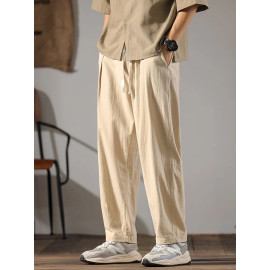 Japenese Cotton Linen Pants Men Summer Straight Casual Ice Silk Sweatpants Male Wide leg Oversize Linen Trousers 2024 New - AliExpress 200000343
