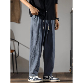 Japenese Cotton Linen Pants Men Summer Straight Casual Ice Silk Sweatpants Male Wide leg Oversize Linen Trousers 2024 New - AliExpress 200000343