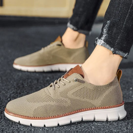 2024 Men Sneakers Plus Size Trendy British Style Summer Breathable Soft Male Sports Shoes Fashion Solid Woven Mesh Running Flats 