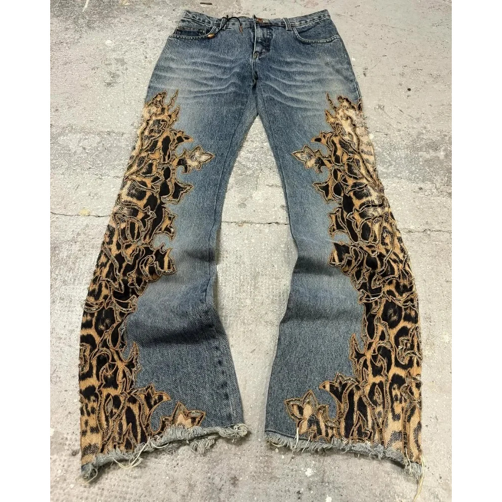 Men's Leopard Print Retro Jeans