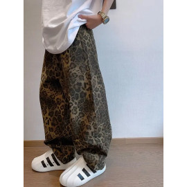 Oversized Leopard Denim Jeans For Men's 