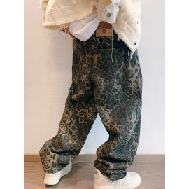 Oversized Leopard Denim Jeans For Men's 