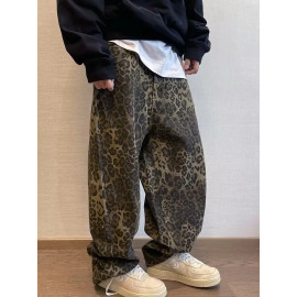 Oversized Leopard Denim Jeans For Men's 