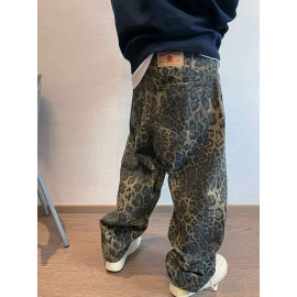 Oversized Leopard Denim Jeans For Men's 