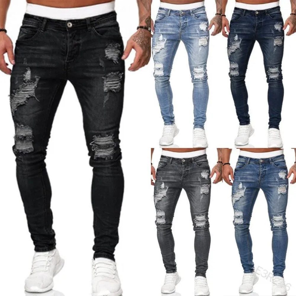 Ripped Style Skinny Jeans For Men's 