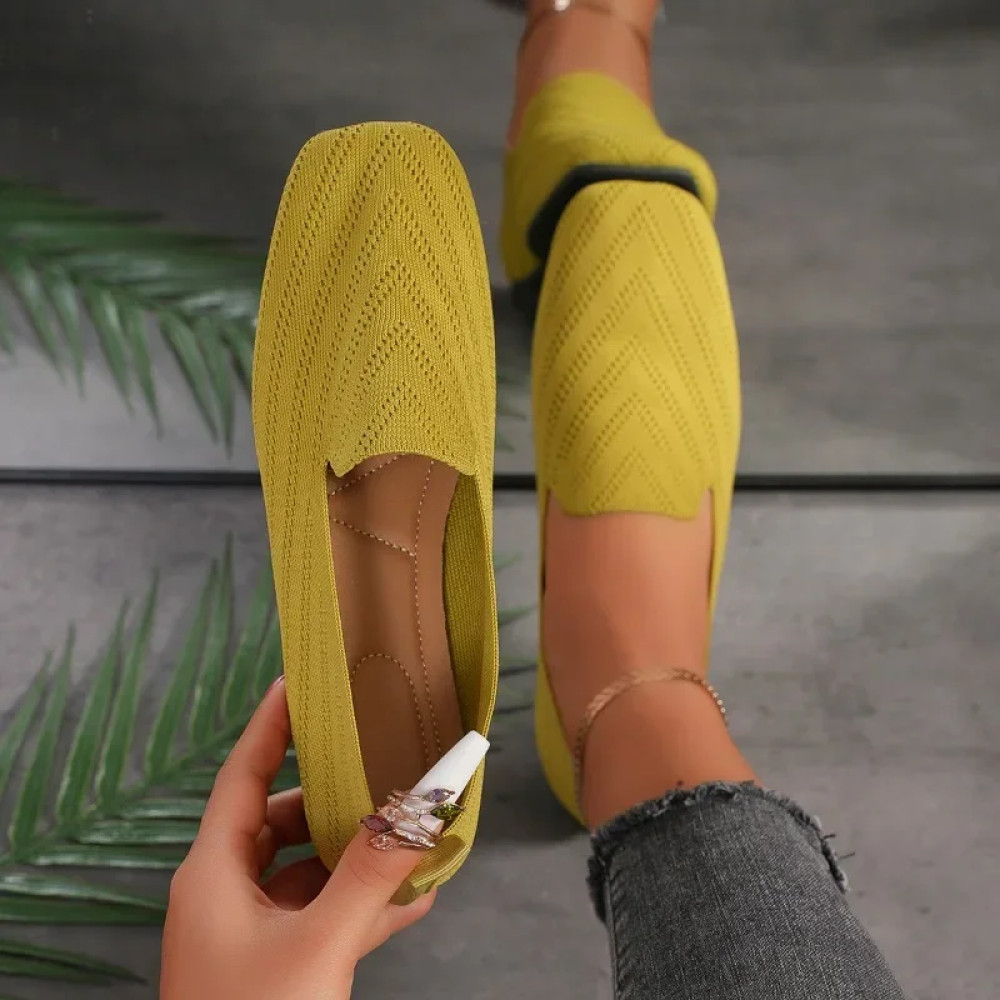 Solid Color Square Toe Mesh Shoes For Woman's 