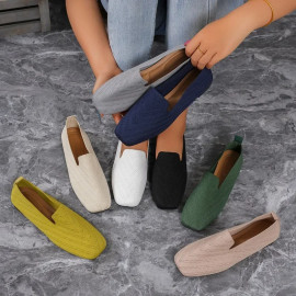 Solid Color Square Toe Mesh Shoes For Woman's 