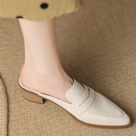 Summer Woman's Chunky Heel Genuine Leather Shoes 
