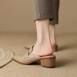 Summer Woman's Chunky Heel Genuine Leather Shoes 