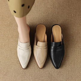 Summer Woman's Chunky Heel Genuine Leather Shoes 