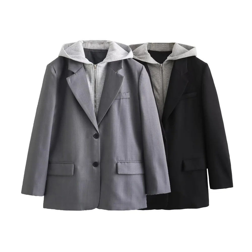 Women's Fake Two-Piece Hooded Jacket
