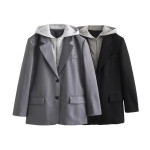 Women's Fake Two-Piece Hooded Jacket