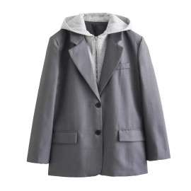 Women's Fake Two-Piece Hooded Jacket