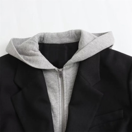 Women's Fake Two-Piece Hooded Jacket