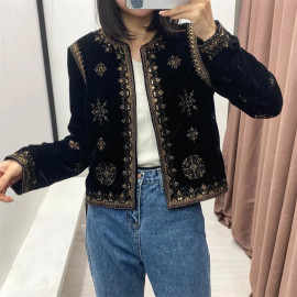 Women's Embroidered Velvet Coat