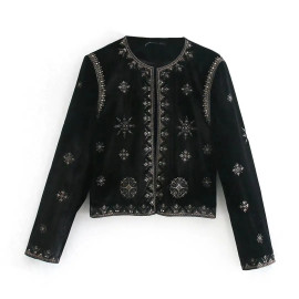 Women's Embroidered Velvet Coat 