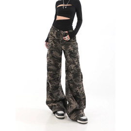 Camouflage Loose Wide Leg Jeans For Women's  
