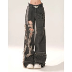 Ripped Hip-Hop Style Black Jeans For Women's 