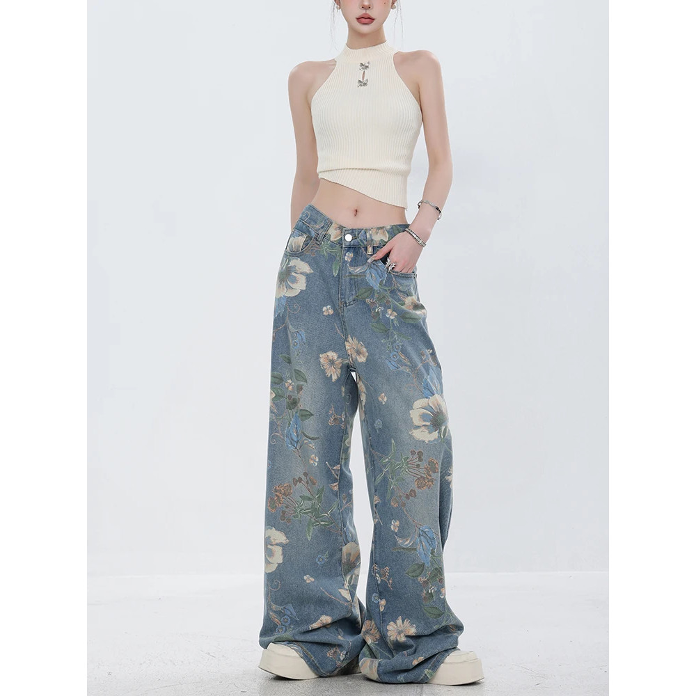Women's Floral Denim Fashion Printed Jeans 