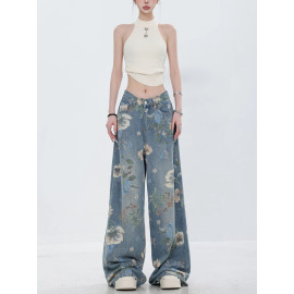 Women's Floral Denim Fashion Printed Jeans 