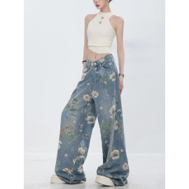 Women's Floral Denim Fashion Printed Jeans 