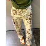 Retro Leopard Printed Wide Leg Jeans For Women's 