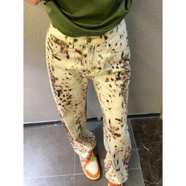 Retro Leopard Printed Wide Leg Jeans For Women's