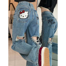  Women's Retro Sweet Denim Ripped Jeans 