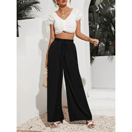 Elastic Waist Lace Loose Wide Leg Pants for Women