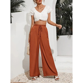 Elastic Waist Lace Loose Wide Leg Pants for Women