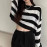Women's Korean Style Striped Cropped O-neck Sweater