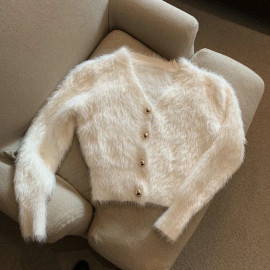 Women's Mohair Knitted Vintage Cropped Sweater