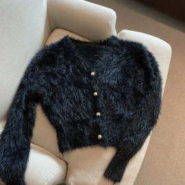 Women's Mohair Knitted Vintage Cropped Sweater