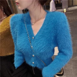 Women's Mohair Knitted Vintage Cropped Sweater
