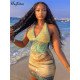 Hugcitar Spring Halter Knitted Backless Mini Dress For Women's