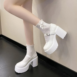Chunky Platform High Heels Jane Shoes For Women's 