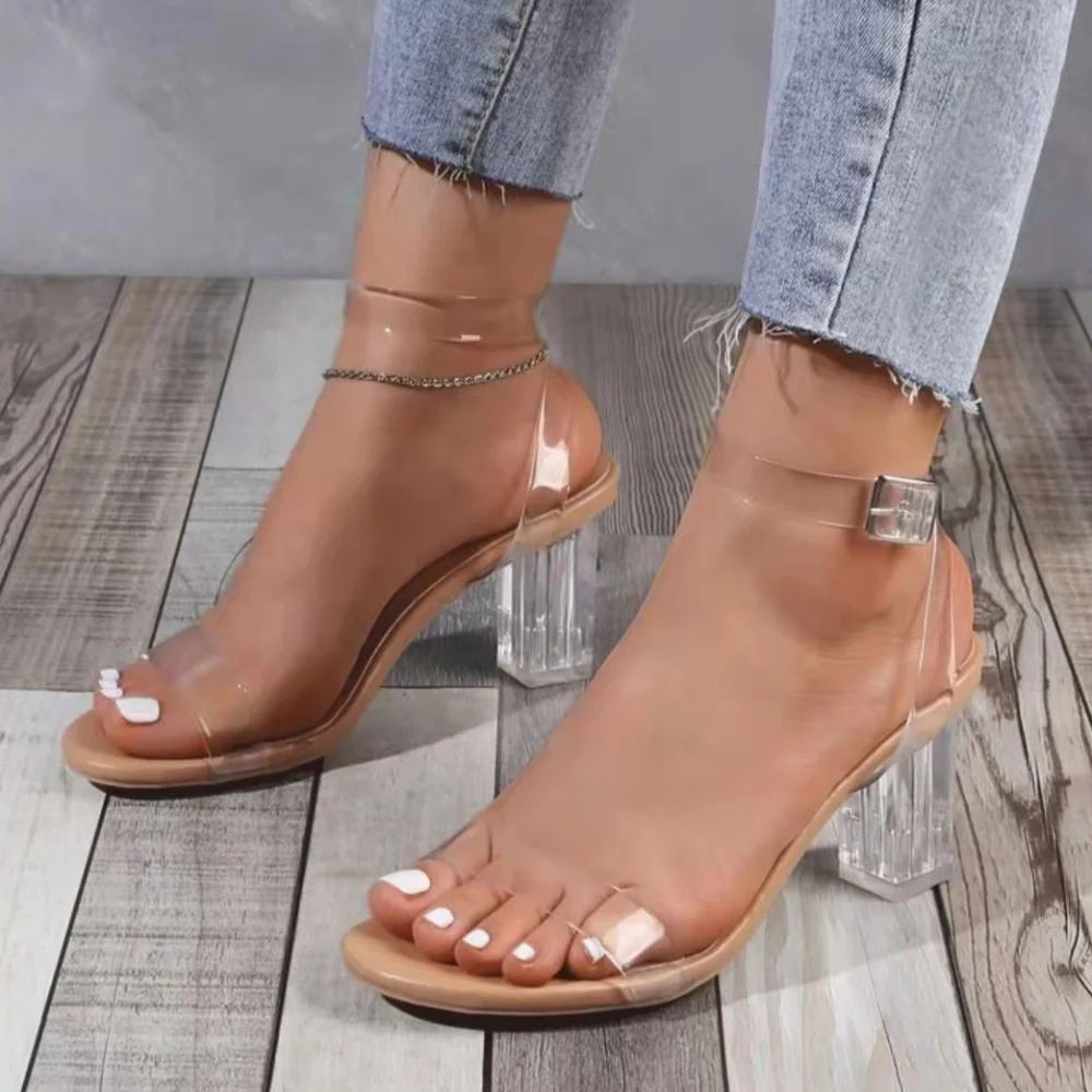 Women's PVC Jelly Crystal Heel Shoes