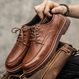 Autumn New Men Shoes Brogue Casual Shoes Men Genuine Leather Shoes Work Boots Business Casual Sneakers 
