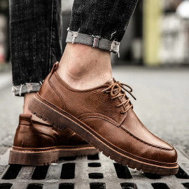 Autumn New Men Shoes Brogue Casual Shoes Men Genuine Leather Shoes Work Boots Business Casual Sneakers 