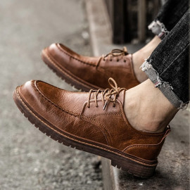 Autumn New Men Shoes Brogue Casual Shoes Men Genuine Leather Shoes Work Boots Business Casual Sneakers 