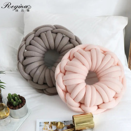 REGINA DIY Chunky Yarn Hand Knot Car Seat Cushion White Bed Throw Pillow Cute Home Decorative Doughnut Sofa Chair Back Cushions