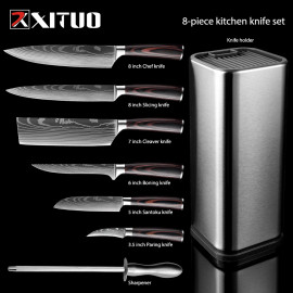 XITUO Kitchen Chef Set Knife Stainless Steel Knife Holder Santoku Utility Cut Cleaver Bread Paring Knives Scissors Cooking Tools